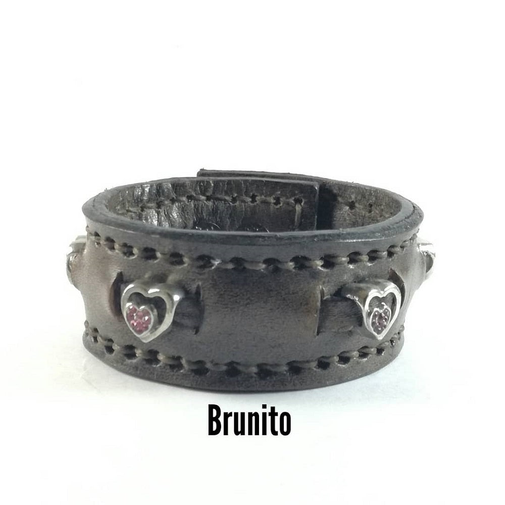 Bracciale in Pelle brunito Charm cuore zircone rosa