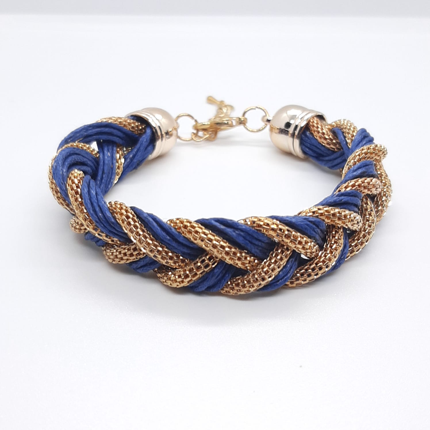 bracciale multifilo intrecciato blu dorato