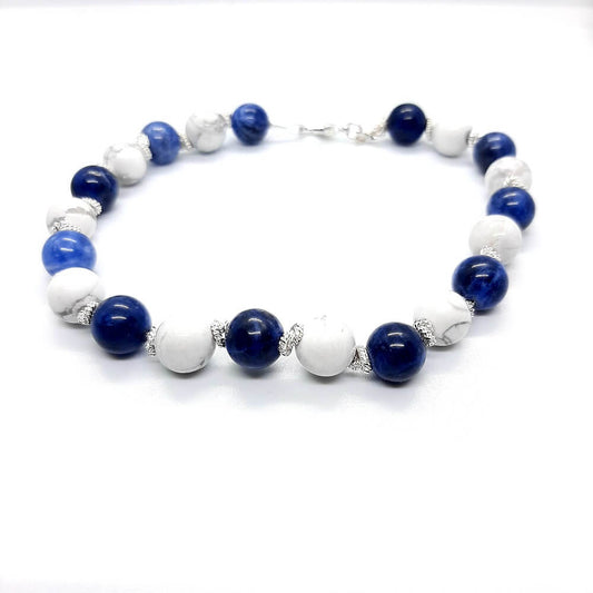 Bracciale in pietra fatto a mano bicolore bianco blu