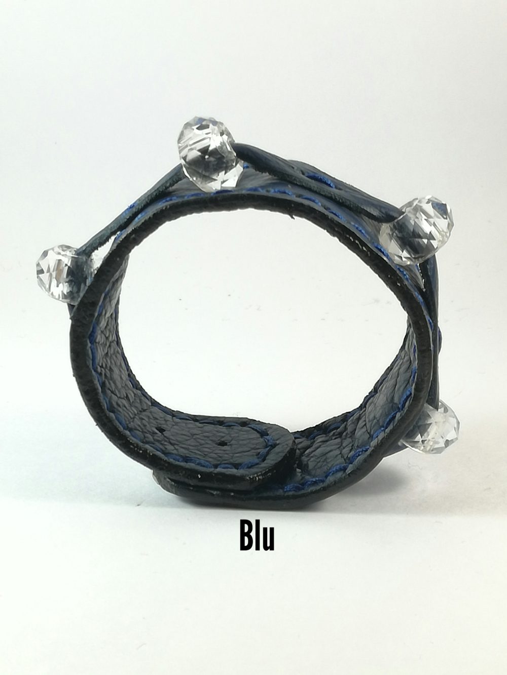 Bracciale in Pelle blu Fatto a Mano Charm Vetro Bianco