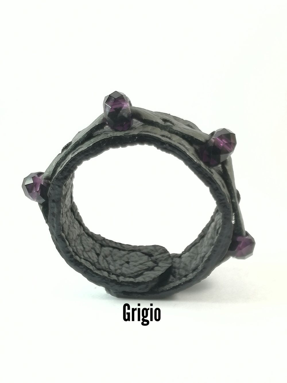 Bracciale in Pelle grigio Fatto a Mano Charm Vetro viola