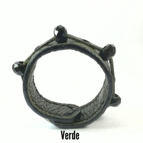 Bracciale in Pelle verde con Charm Vetro Nero