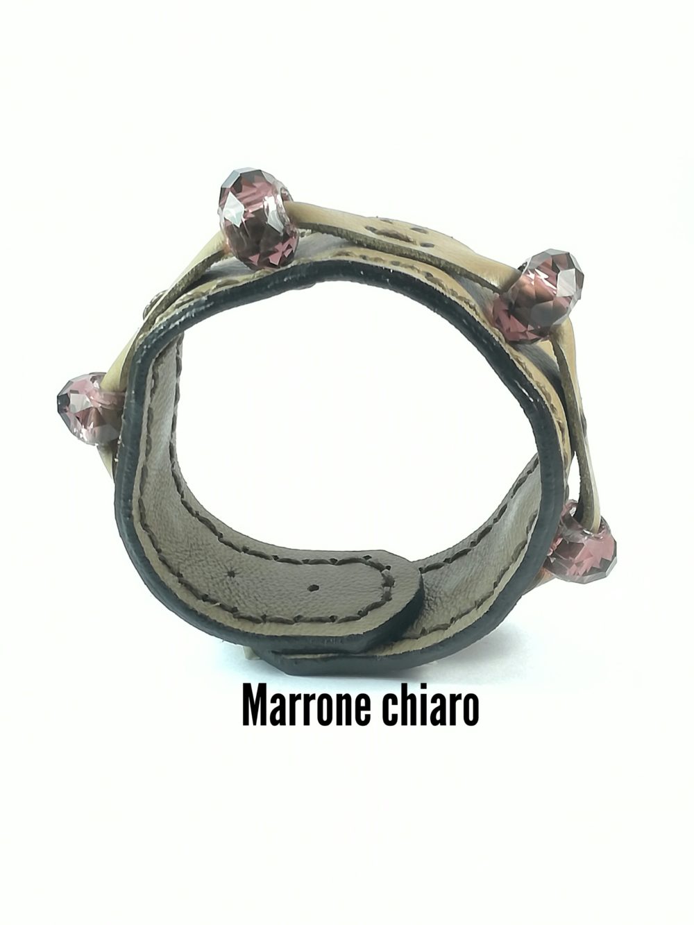 Bracciale in Pelle Marrone Chiaro Fatto a Mano Charm Vetro viola