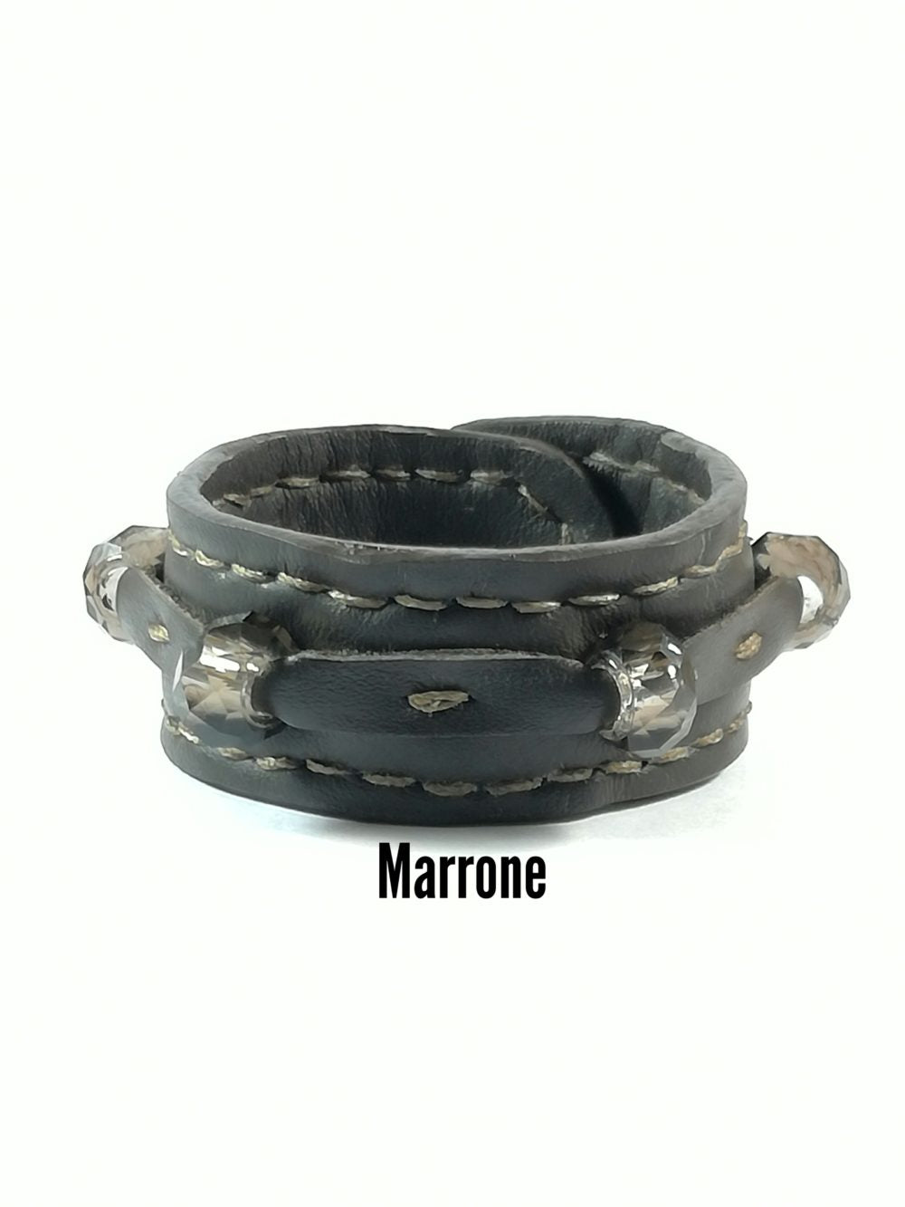 Bracciale in Pelle marrone con Charm Vetro Marrone