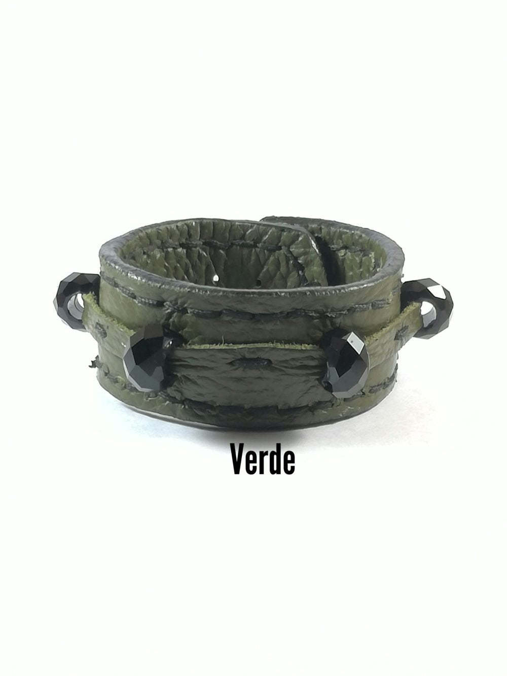 Bracciale in Pelle verde con Charm Vetro Nero