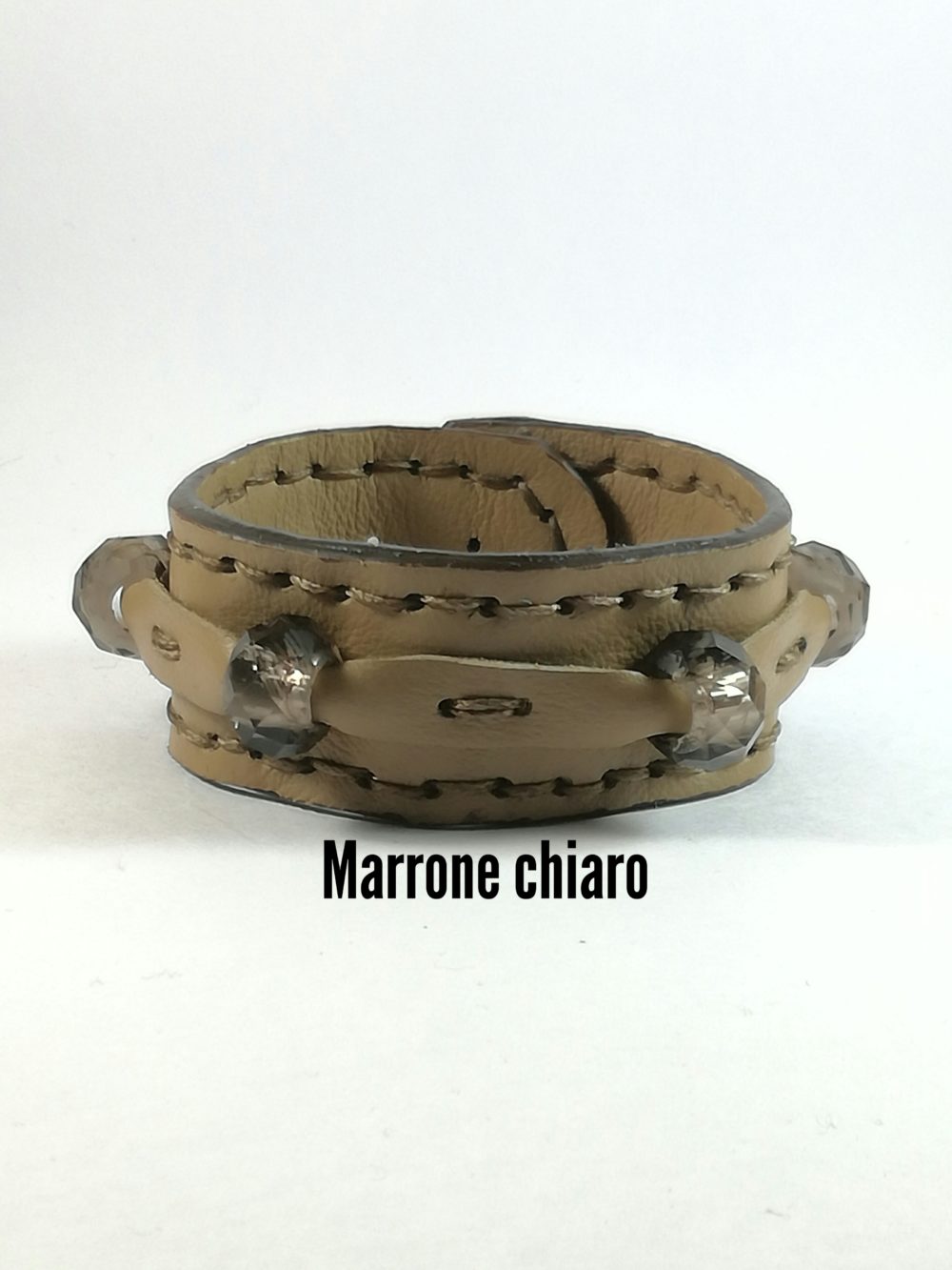 Bracciale in Pelle marrone chiaro Charm Vetro Marrone