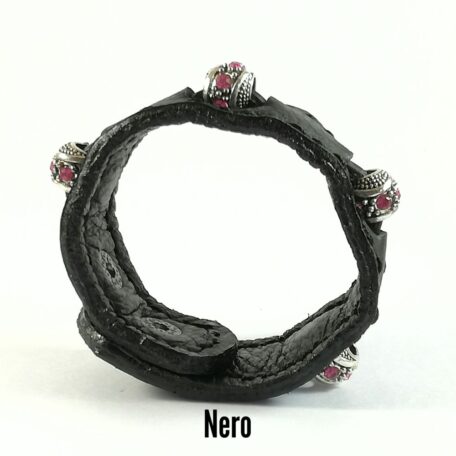 Bracciali in Pelle nero Fatti a Mano Charm Simbolo Rosa