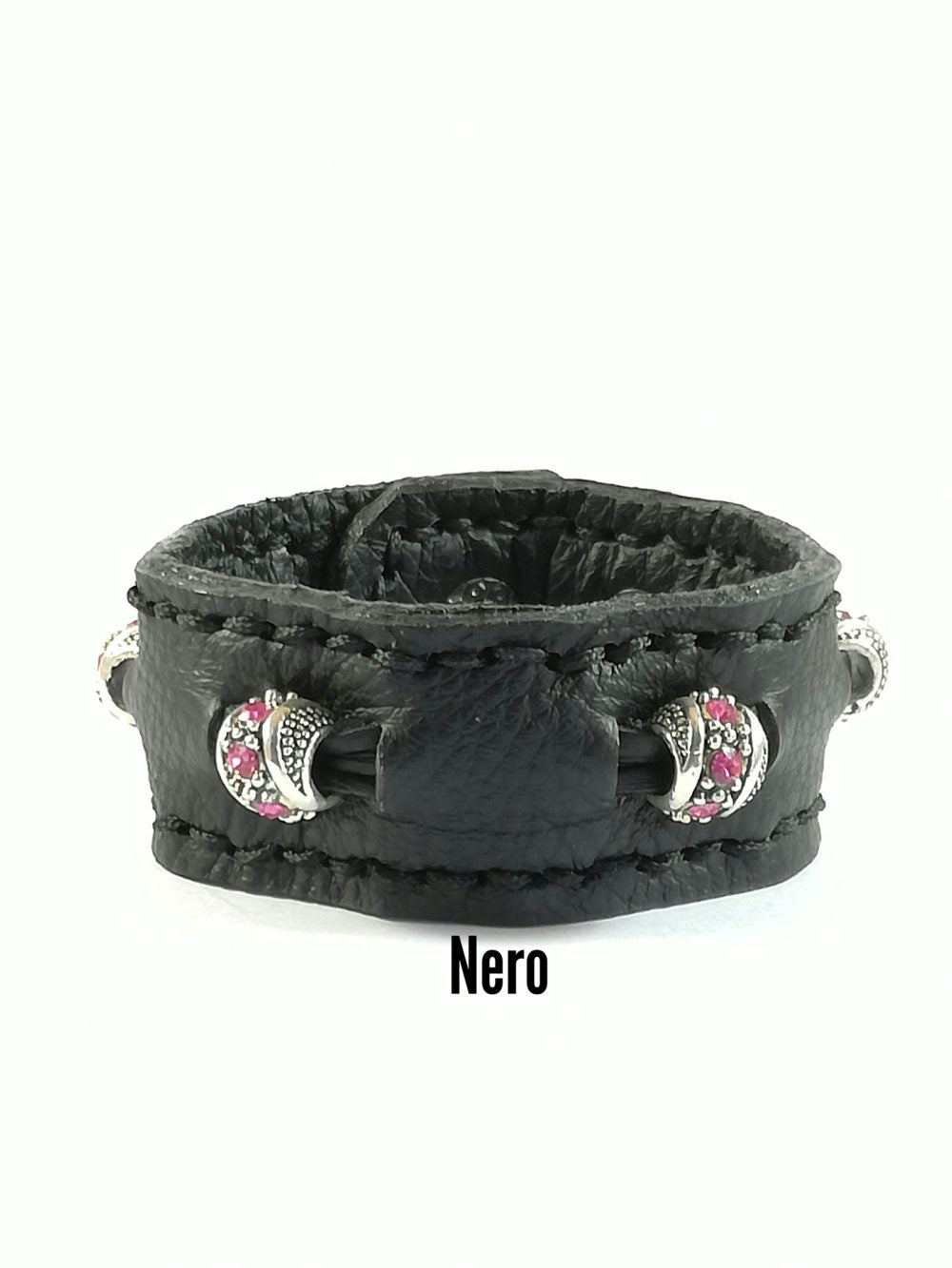 Bracciali in Pelle nero Fatti a Mano Charm Simbolo Rosa