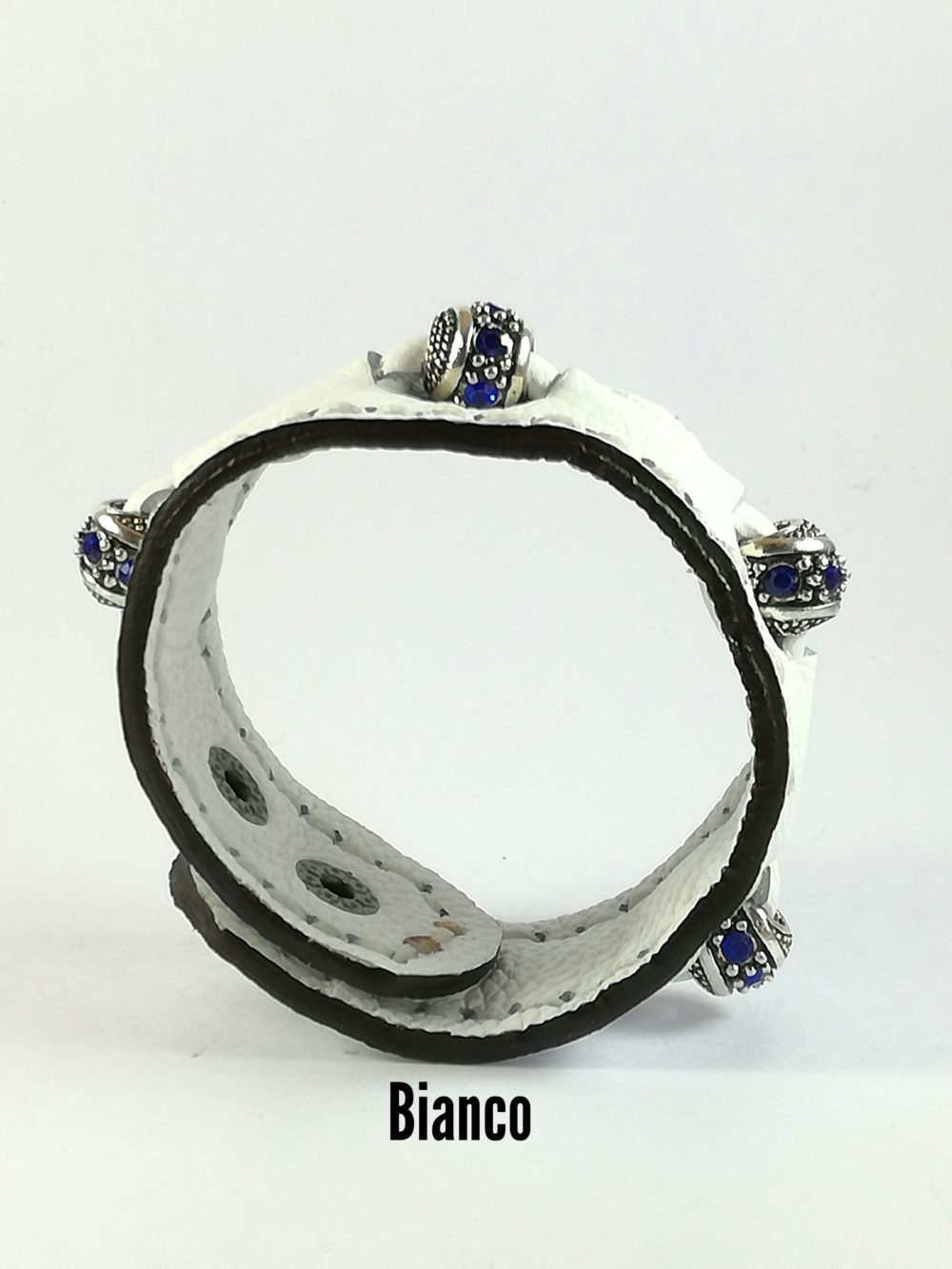 Bracciale in Pelle bianco Fatto a Mano Charm zircone Blu