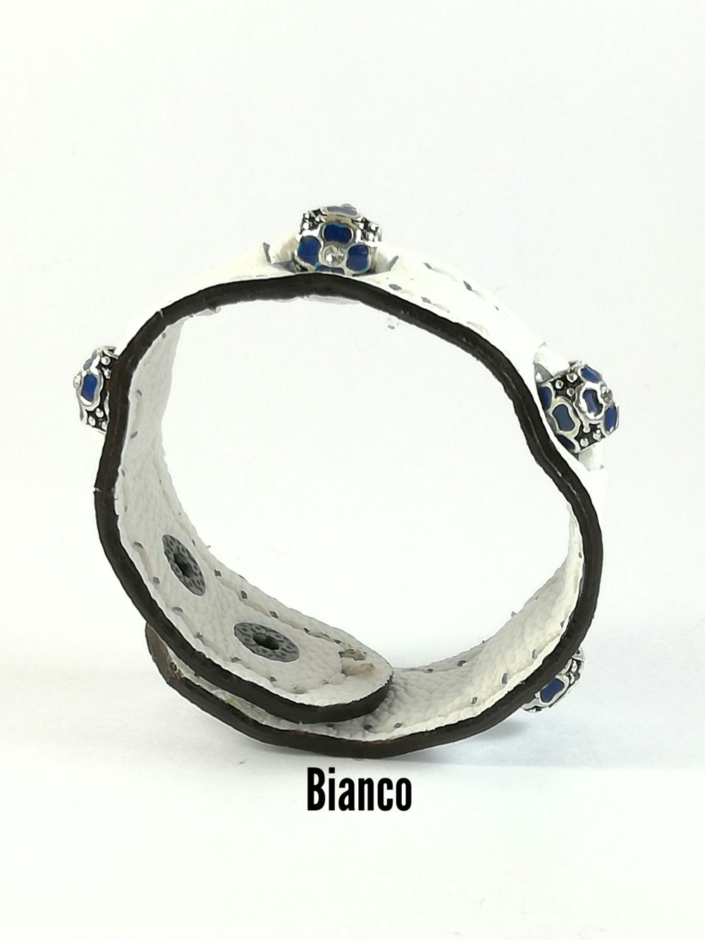 Bracciale in Pelle Fatto a Mano Charm Simbolo Bianco e Blu