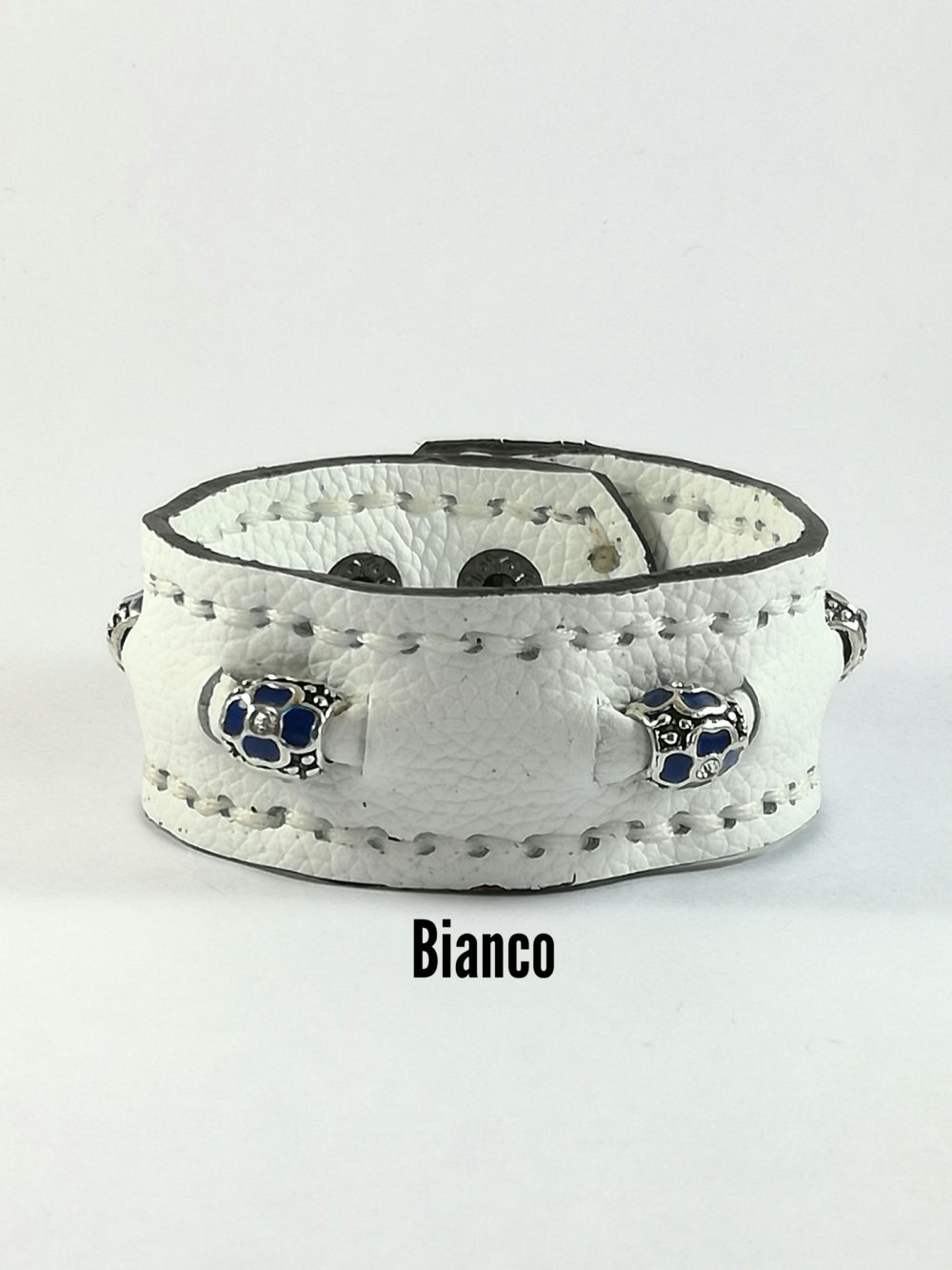 Bracciale in Pelle Fatto a Mano Charm Simbolo Bianco e Blu