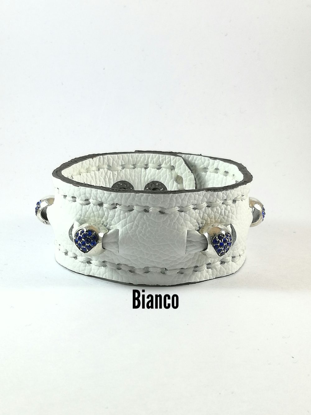 Bracciale in Pelle bianco Charm cuore blu zircone