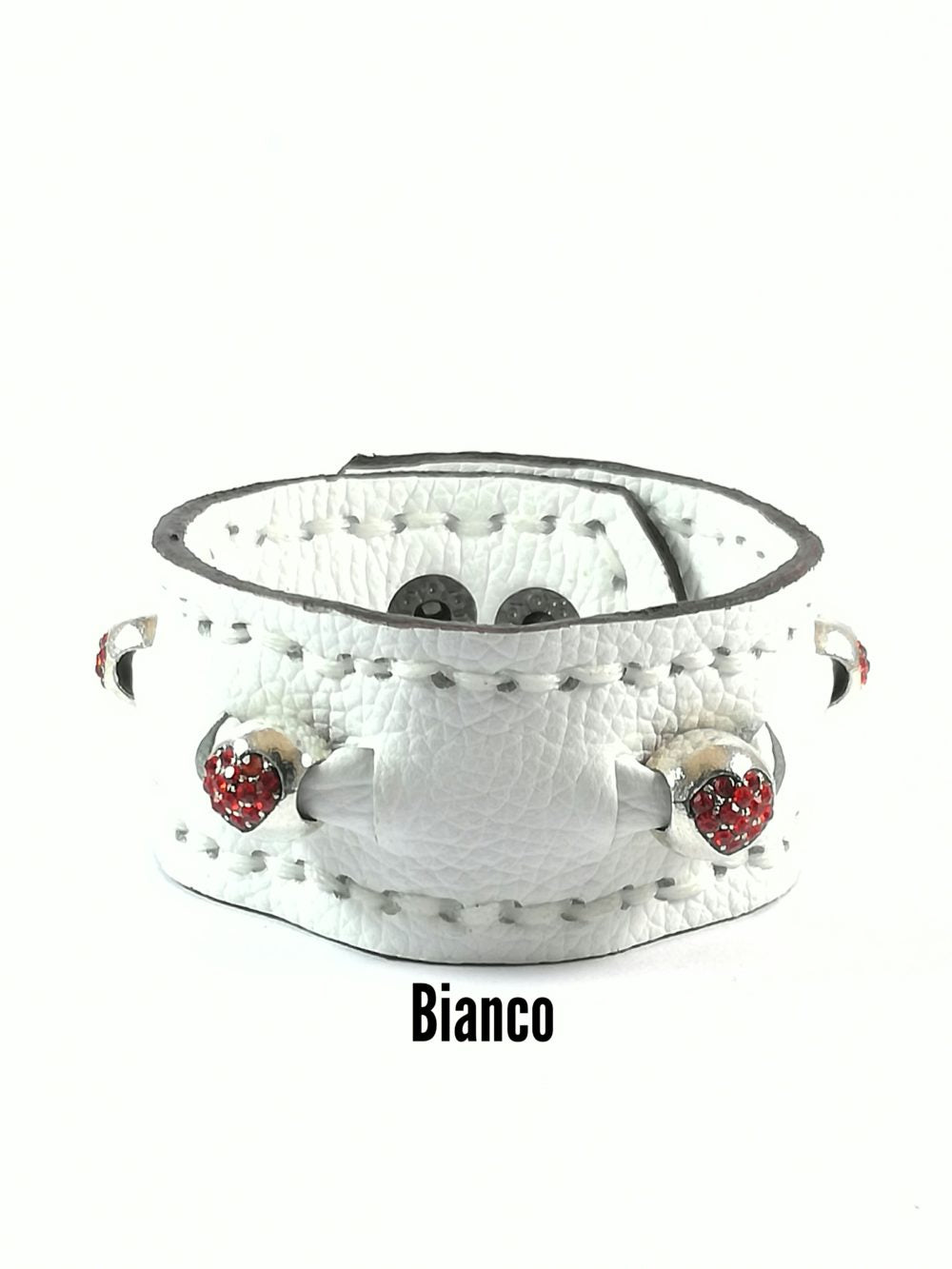 Bracciale in Pelle bianco Charm cuore zircone rosso