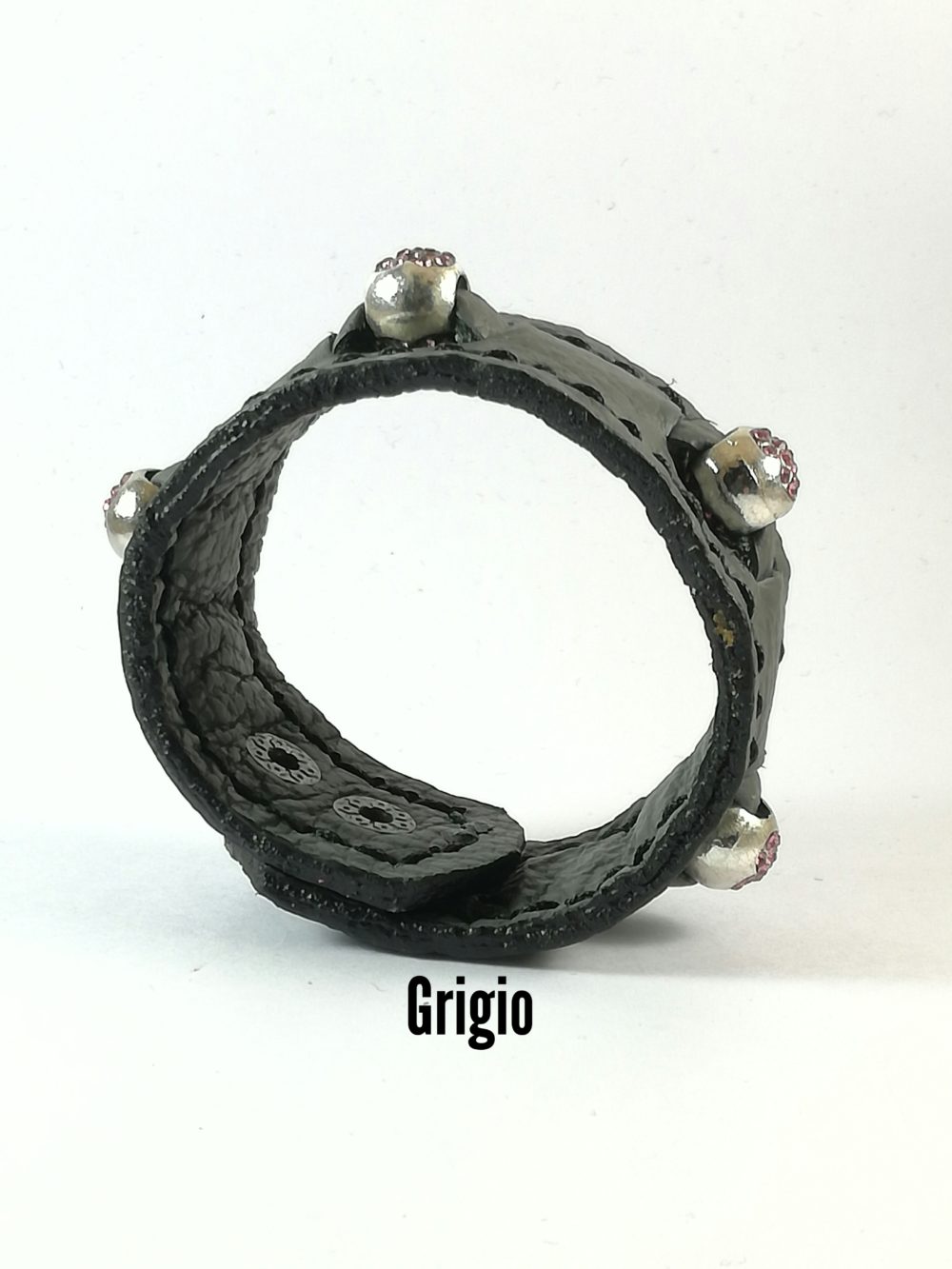 Bracciale in Pelle grigio Charm cuore zircone rosa