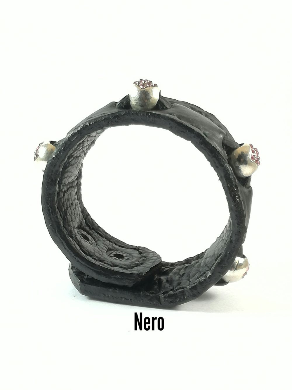 Bracciale in Pelle nero Fatto a Mano Charm zircone rosa