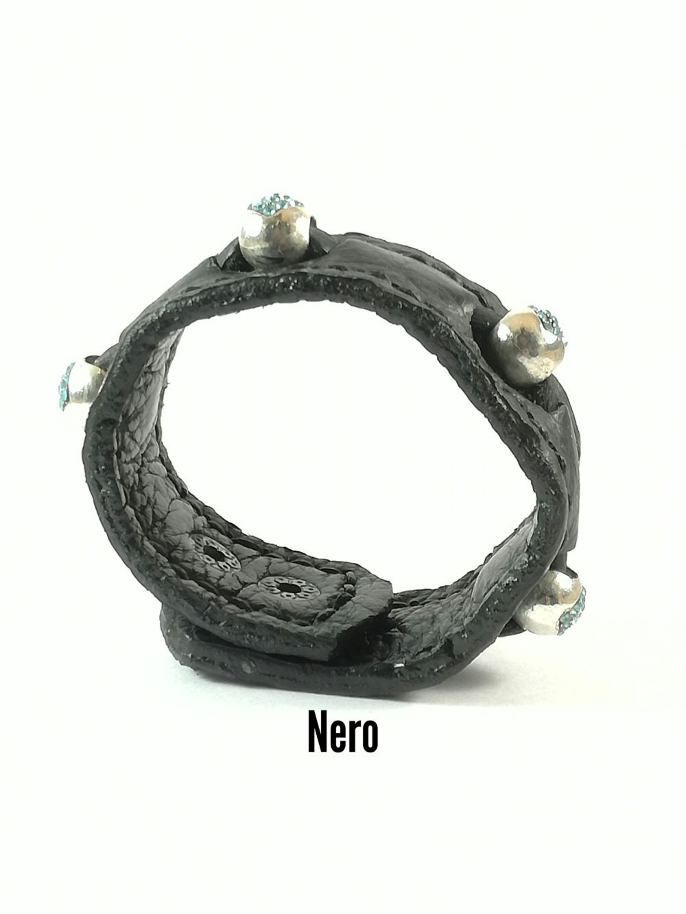 Bracciale in Pelle nero Charm cuore zircone celeste