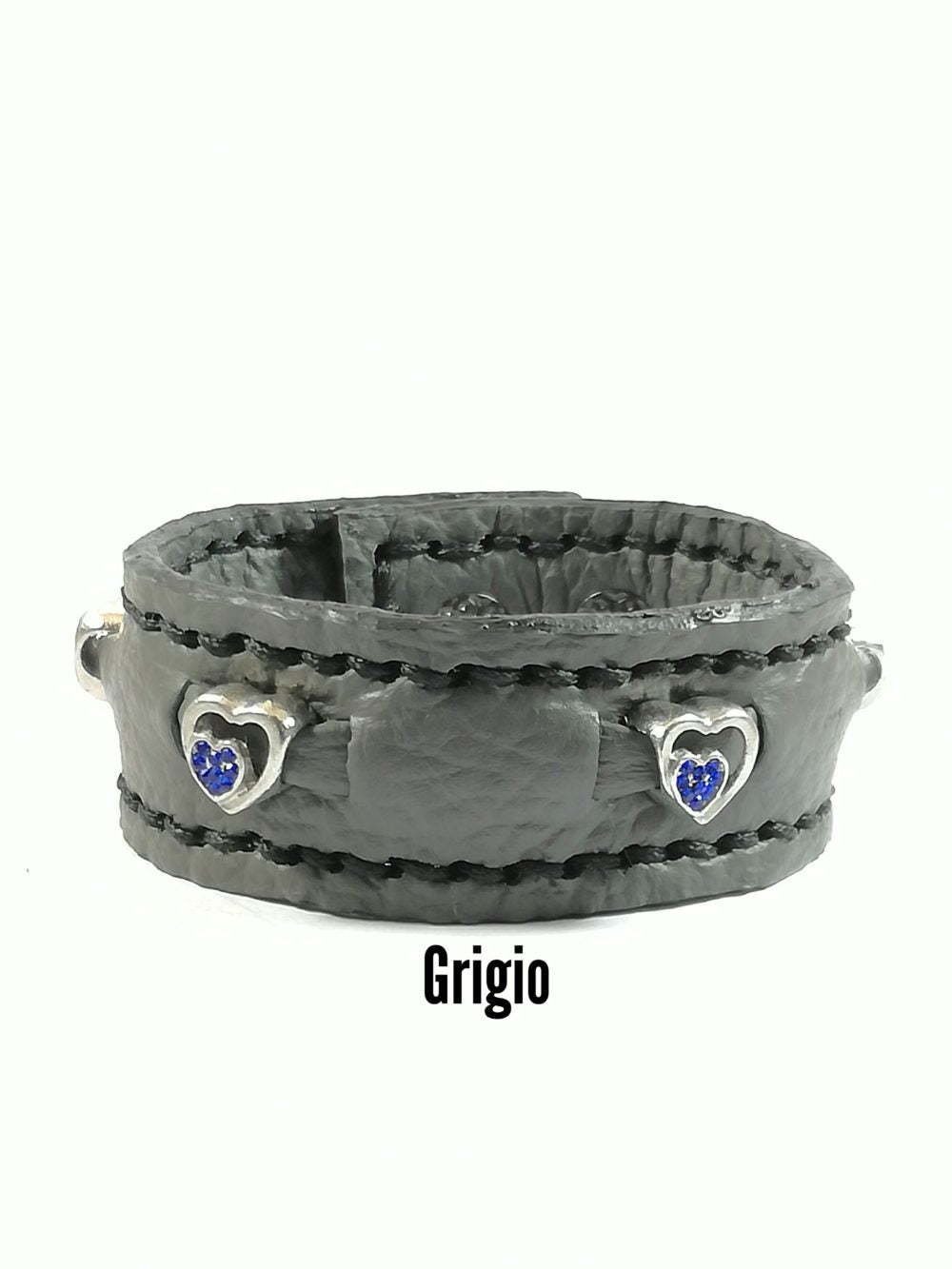 Bracciale in Pelle grigio Charm cuore zircone blu