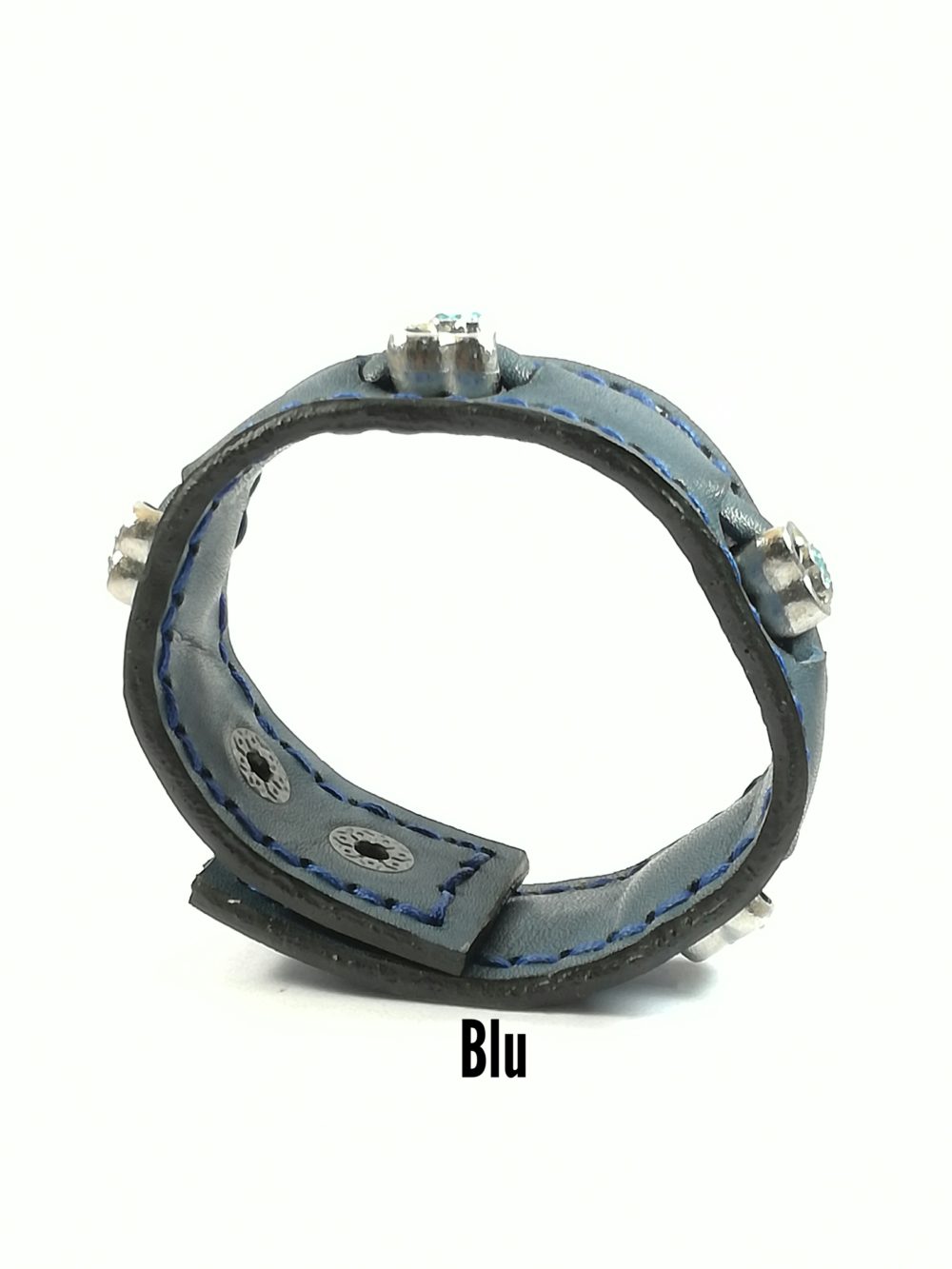 Bracciale in Pelle blu Charm cuore zircone celeste