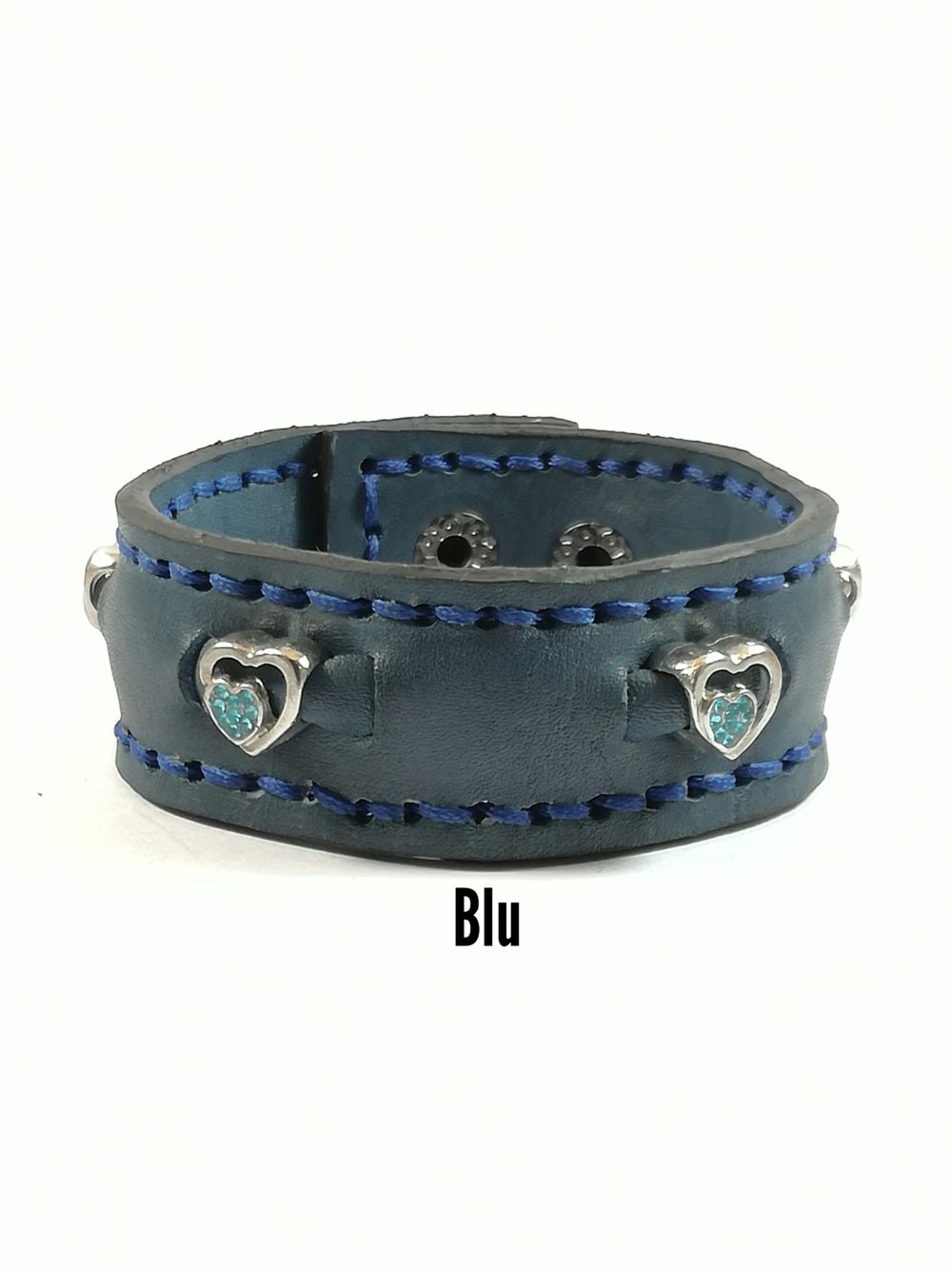 Bracciale in Pelle blu Charm cuore zircone celeste